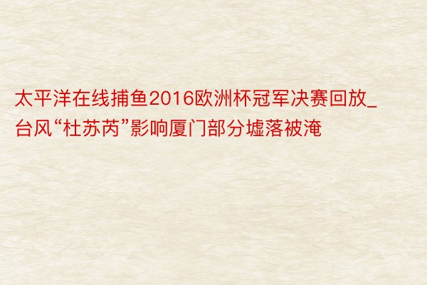 太平洋在线捕鱼2016欧洲杯冠军决赛回放_台风“杜苏芮”影响厦门部分墟落被淹