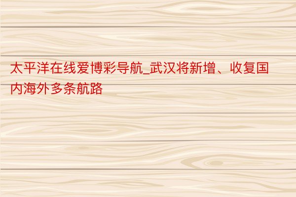 太平洋在线爱博彩导航_武汉将新增、收复国内海外多条航路
